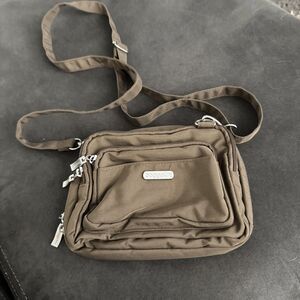 Baggallini Triple Zip Small Crossbody Bag Brown Blue Inside